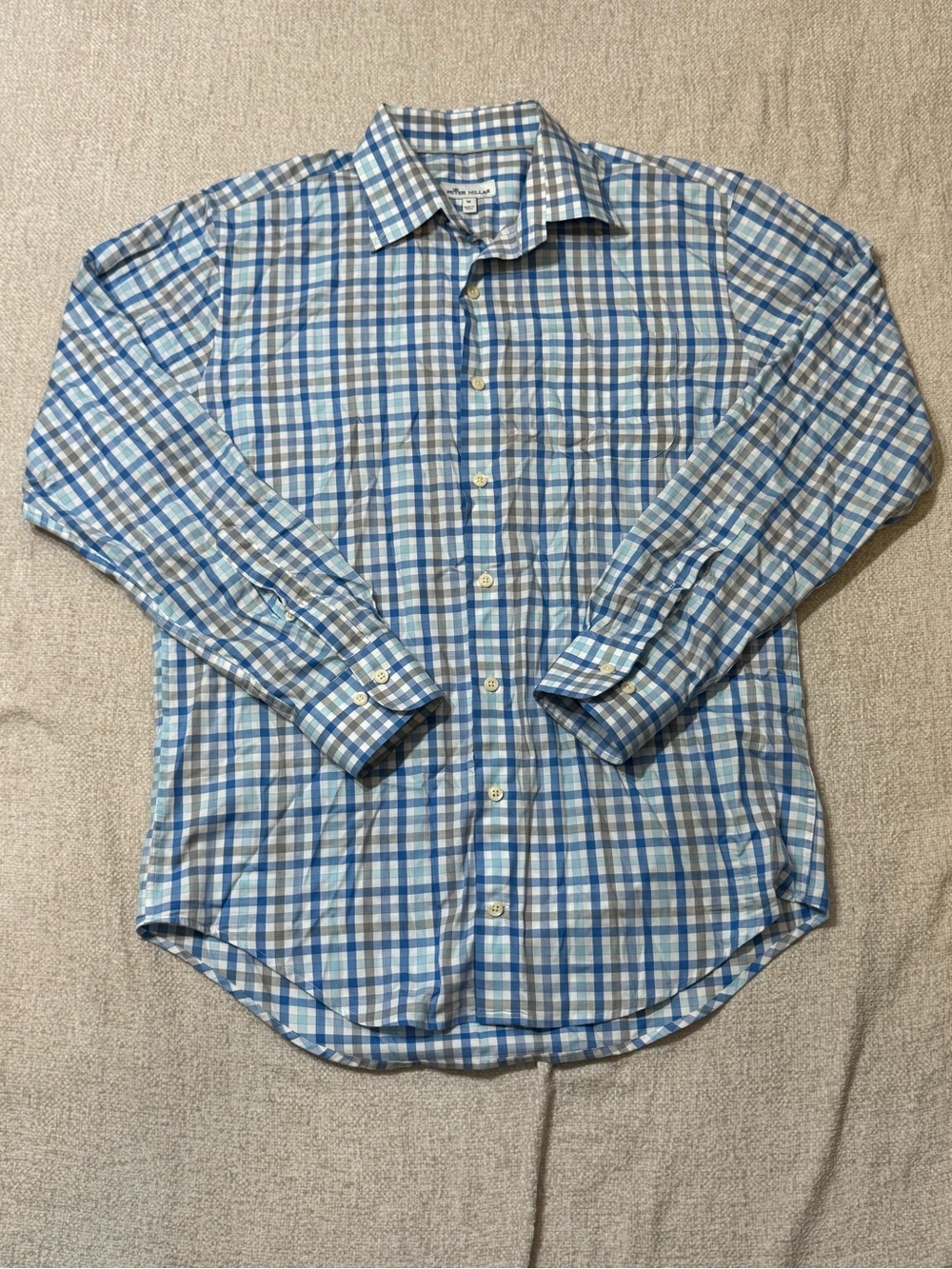 Peter Millar Mens M Blue Plaid Cotton Shirt Preppy Old Money Quiet Luxury